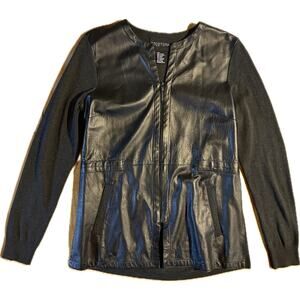 Etcetera Women's Black Leather and Knit Jacket Size L Long Sleeve‎
